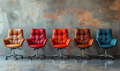 A row of empty office chairs. Recruitment and job hiring concept