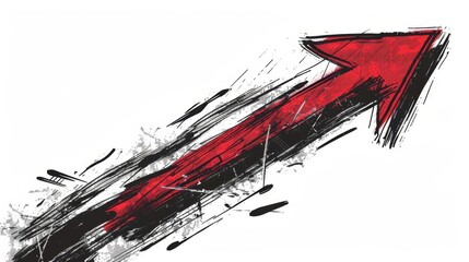 Hand Drawn Red Arrow Pointing Upward, Dynamic Sketch Illustration Symbolizing Growth and Success