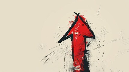 Hand Drawn Red Arrow Pointing Upward, Dynamic Sketch Illustration Symbolizing Growth and Success - obrazy, fototapety, plakaty