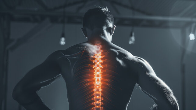  fit male with a digitally enhanced glowing spine
