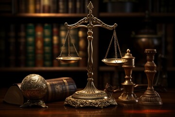 Justice Scale on Wooden Table