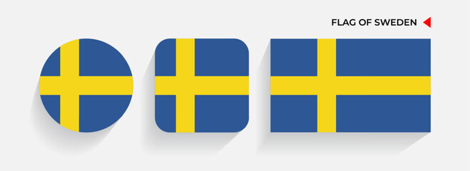 Sweden Flags arranged in round, square and rectangular shapes