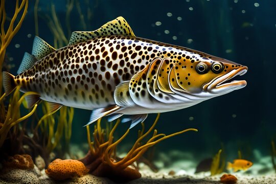 The Brown trout (Salmo trutta fario) in the aquarium
