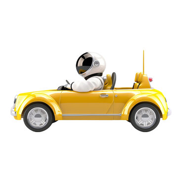 astronaut in yellow car vector cartoon illustration isolated on white background 3d render Generative AI
