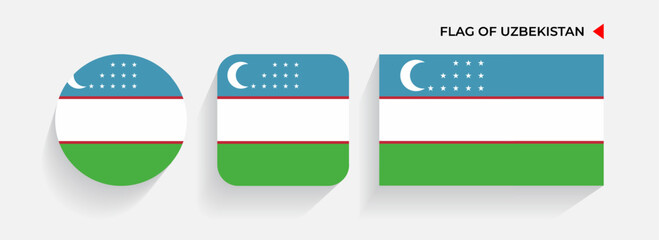 Uzbekistan Flags arranged in round, square and rectangular shapes