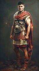 Fototapeta premium Create a super realistic portrait of a Roman warrior standing confidently