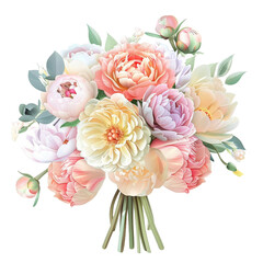 bride bouquet of flowers - vector cartoon illustration isolated on white background 3d render Generative AI	