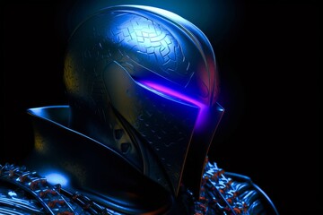 A knight with glowing neon markings on their shield and armortechnologysci fineon - obrazy, fototapety, plakaty