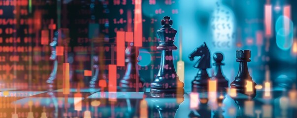 Chess and finance collide with stock graph backgrounds highlighting the games economic parallels - obrazy, fototapety, plakaty