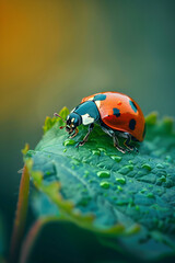 Capturing a Moment of Silence: Vibrant Ladybird on a Tranquil Leaf in Natural Daylight