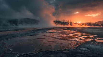 wide landscape yellowstone National Park, nature photography, copy and text space, 16:9 - obrazy, fototapety, plakaty