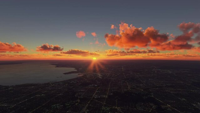 Aerial sunset drone view of Melbourne city overlooking Queensbridge. Australia