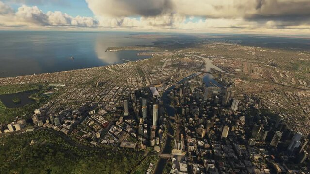 Top aerial drone view of the city of Melbourne overlooking Queensbridge. Australia
