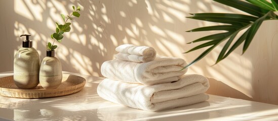 Cotton towels showcased in a domestic setting on a bright backdrop