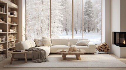 Modern elegant living room interior composition with scandinavian sophistication 