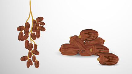 Dried dates isolated on white background with ramadan lantern decoration, ramadan iftar food.