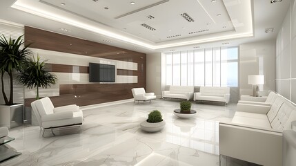 Fototapeta premium Interior mock up living room. cabinet for TV or place object in modern living room with lamp,table,flower and plant