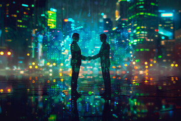 Handshake between business people and futuristic technology background