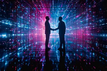 Deurstickers Handshake between business people and futuristic technology background © Jirapong