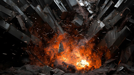 Steel shattered by an explosion - obrazy, fototapety, plakaty