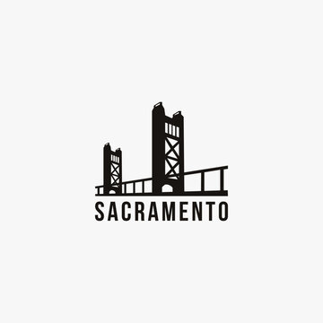 Flat Minimalist Sacramento tower bridge logo vector template on white background