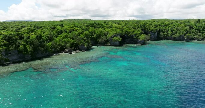 Exotic Blue Ocean With Lush Nature In Moso Island, North Efate, Vanuatu. Aerial Drone Shot