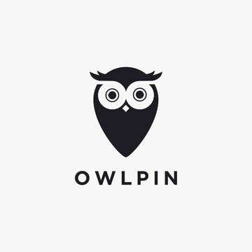 Modern minimalist Owl Pin Logo icon vector template on white background