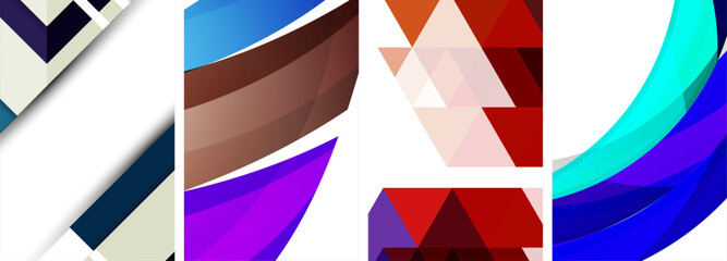 Vector posters - minimalist geometric abstract backgrounds, featuring circles, lines, and triangles in clean, modern design