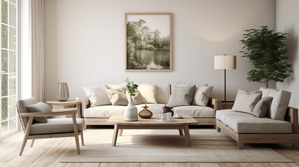 Interior composition of modern trending living room inspired with scandinavian sophistication 