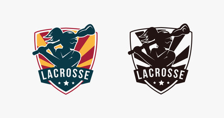 Emblem Seal badge Lacrosse Girl Team logo illustration vector template on white background