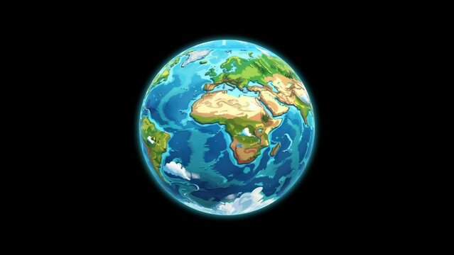 3d cartoon earth spinning animation with transparent background. Generative AI