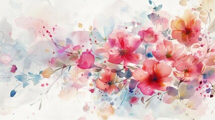 Elegant watercolor background, blooming flowers in a festive arrangement, perfect for celebrations and special occasions
