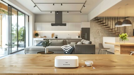 Mesh Wi-Fi network setup in a smart home, providing seamless internet coverage for all smart devices and systems. - obrazy, fototapety, plakaty