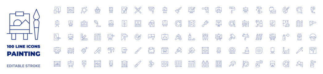 100 icons Painting collection. Thin line icon. Editable stroke. Painting icons for web and mobile app.
