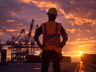 Fototapeta premium a worker standing on contenna at port