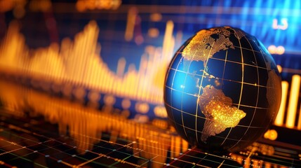 Worldwide investment and trade concept with globe, financial charts and exchange rates