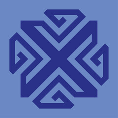 vector monogram design for ceramics or tiles with dark blue color and light blue background.