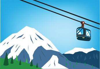 Cable Car travels atop Banff National Park in Alberta Canada concept. Editable Clip Art.