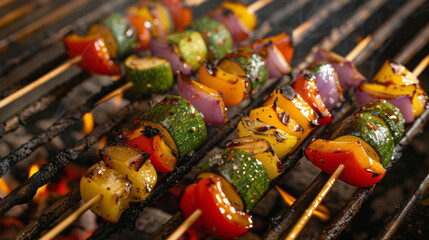 For the vegetarians grilled vegetable skewers sizzling on the grill offering a burst of flavor and texture.