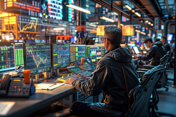 Obraz premium Stock exchange traders in the trading room.