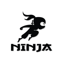 Ninja warrior logo icon vector illustration with jumping ninja cartoon mascot illustration