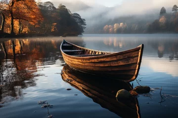 Foto op Aluminium A watercraft peacefully floats on a serene lake under the sky © yuchen
