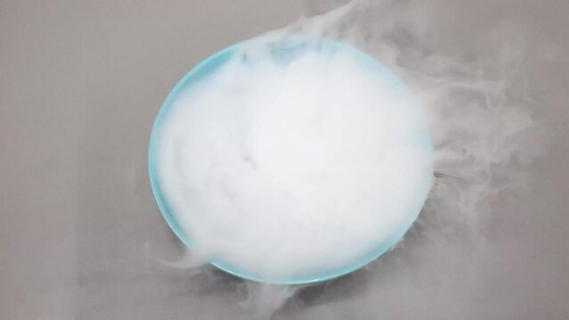 Dry Ice Experiment in Blue Bowl