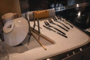 Forks, chopsticks and plates