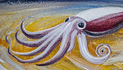 Pintura abstracta y arte de texturas inspiradas en calamares. - obrazy, fototapety, plakaty
