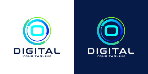 letter O logo design template technology, modern circle logo digital, technology, connection, data, media, circle line
