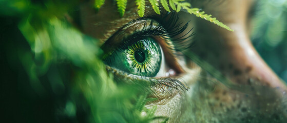 Blind traveler experiencing Amazon rainforest close-up - obrazy, fototapety, plakaty