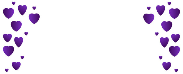 Valentine's hearts isolated on white background. Vector purple symbols of love border for romantic banner or Happy Mother's Day greeting card, cover, poster, flyer, brochure, web. vector illustration