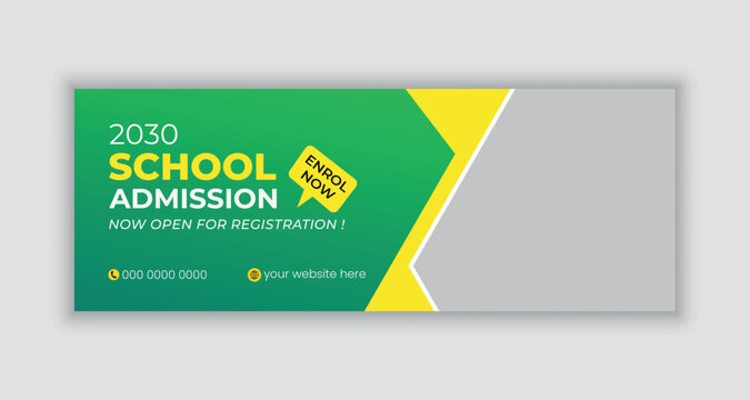 School admission social media cover template, education facebook cover design, web banner ads.