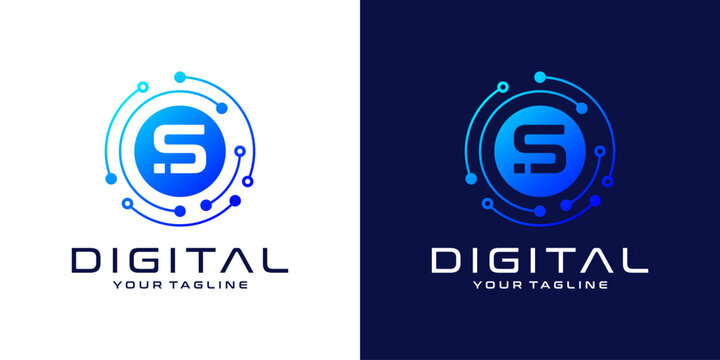Letter S logo design template, Abstract point connection technology, digital, data and circle circuit technology